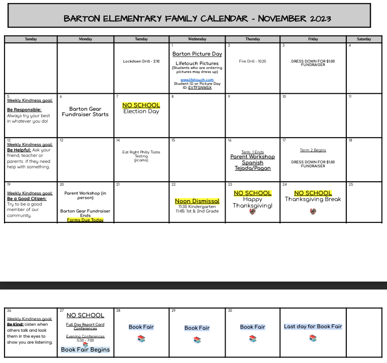 Novembr Family Calendar - English