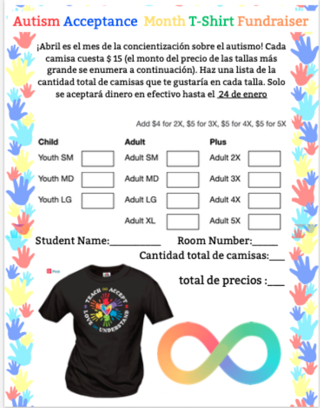 Autism Acceptance Month T-Shirt Fundraiser Flyer - Spanish