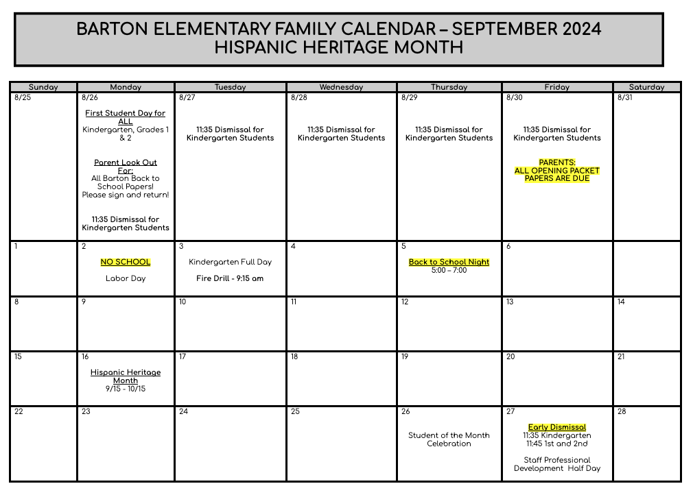 September 2024 Calendar English Flyer