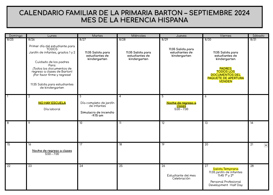 September 2024 Calendar Spanish Flyer