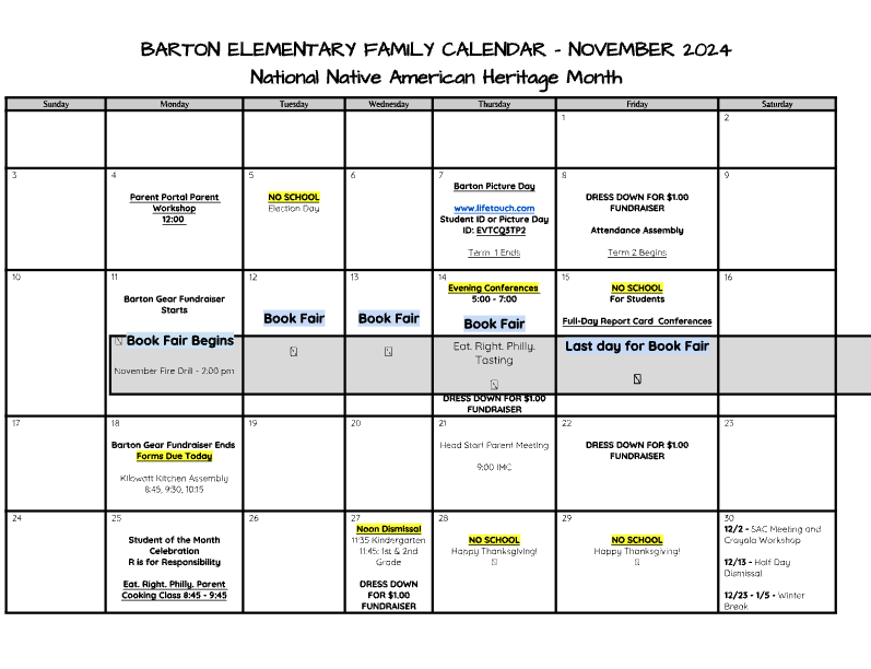 November 2024 Family Calendar - English