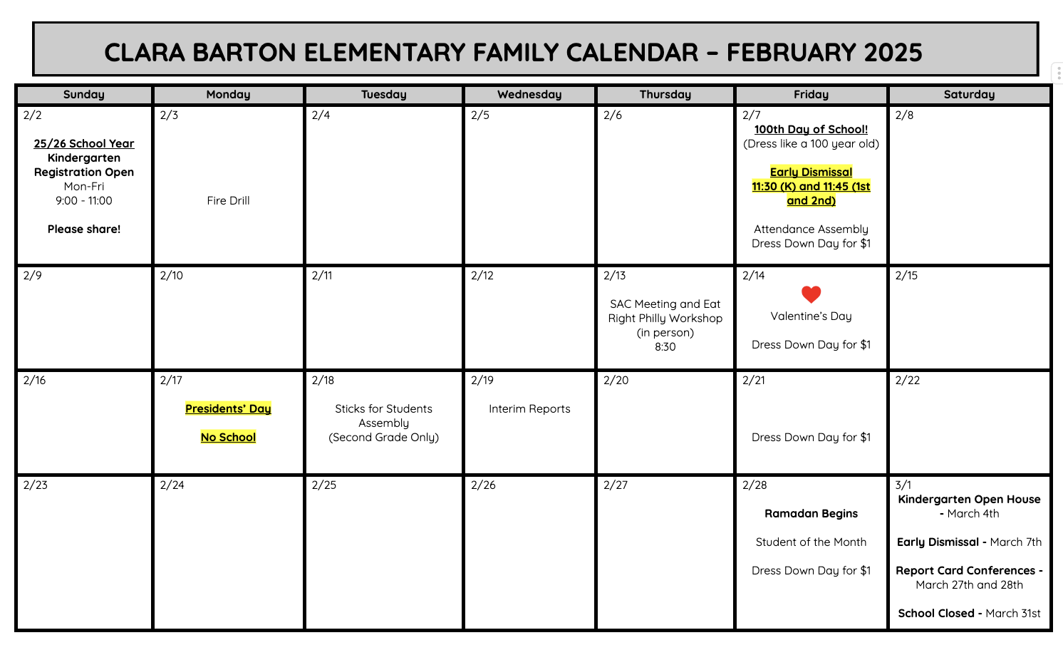 February 2025 Calendar - English